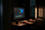 Persona editando una grabación de pantalla en la interfaz de Recordly sobre un escritorio en una habitación en penumbra.