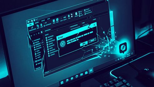 Representación conceptual de un error en el Explorador de archivos de Windows con el logotipo de Copilot iluminado en pantalla.