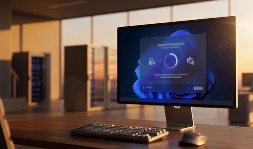 Pantalla de inicio de Windows 11 26H2 con el menú de configuración abierto