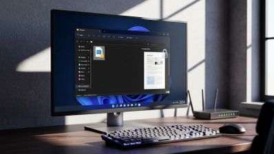 Interfaz del Explorador de archivos en Windows 11 mostrando la previsualización de un documento con un icono de candado sobre el escritorio de un monitor.