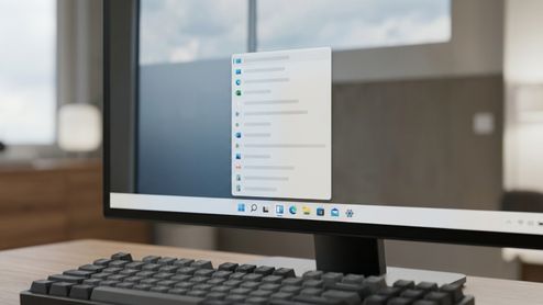 Interfaz de Windows 11 mostrando una ventana flotante con una lista vertical de aplicaciones sobre la barra de tareas en un monitor de escritorio.