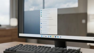 Interfaz de Windows 11 mostrando una ventana flotante con una lista vertical de aplicaciones sobre la barra de tareas en un monitor de escritorio.