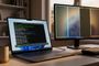Ordenador portátil ejecutando comandos en una ventana de terminal sobre el escritorio de Windows 11 junto a un monitor externo.