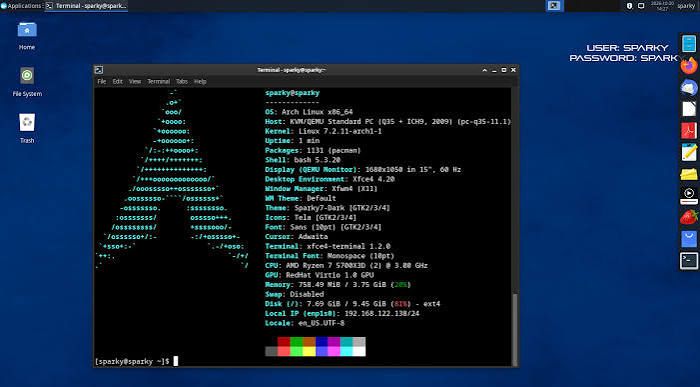 Escritorio del Linux SparkyOS.