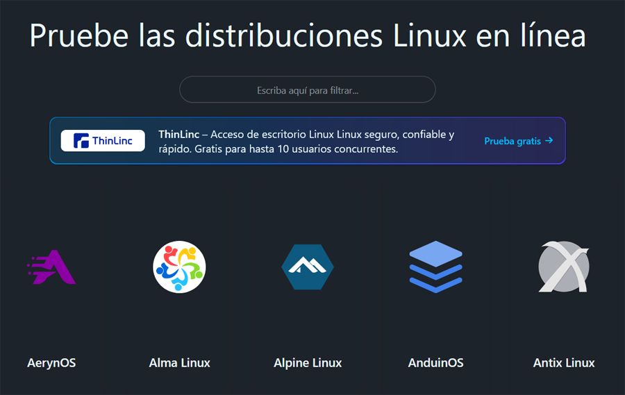 Inicio de la aplicación web Distrosea.