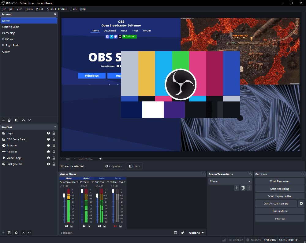 Interfaz de OBS Studio.