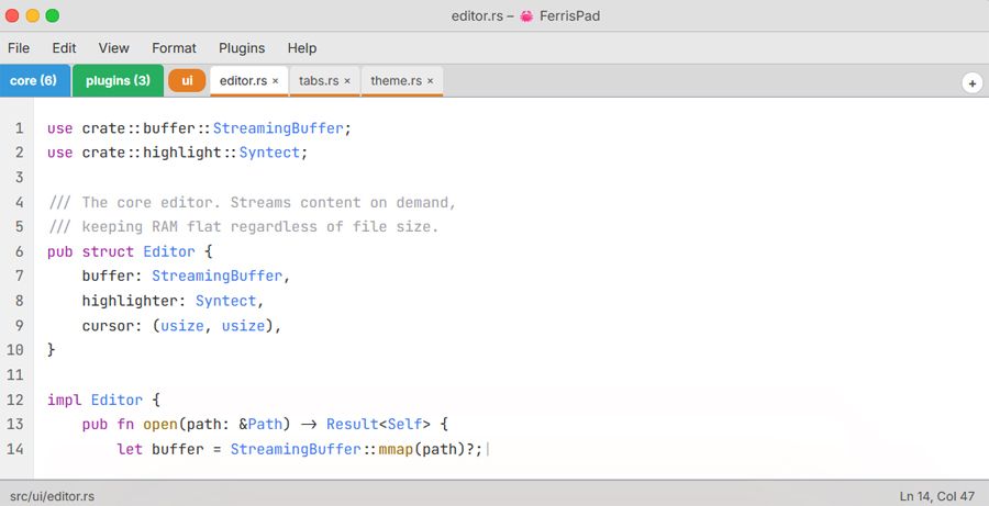 Interfaz editor textos FerrisPad.