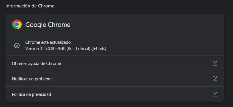 Nueva versión Chrome 155 disponible.