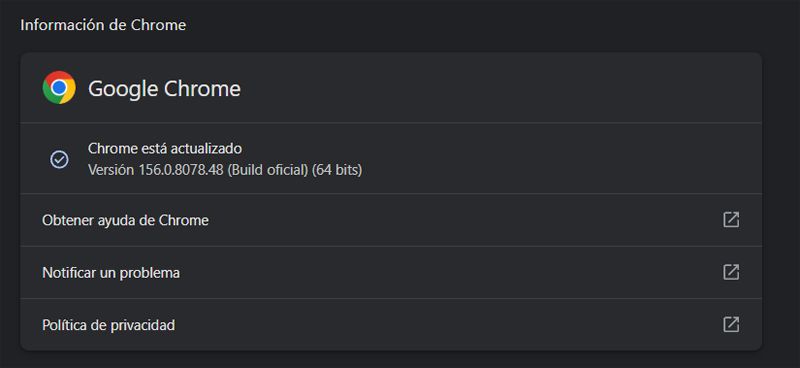 Ventana actualización Chrome 156.