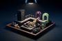 Maqueta tridimensional que representa la limpieza de datos en un disco duro con una brocha, junto a logotipos de Ubuntu y openSUSE.