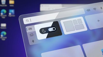 Interfaz conceptual de la búsqueda de Windows 11 con interruptores para el modo oscuro y la disposición de ventanas.