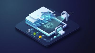Ilustración isométrica de SynthID Detector analizando capas de contenido digital con logotipos de OpenAI, NVIDIA y Kakao.