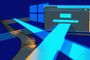 Ilustración conceptual con el logotipo de Windows al fondo y una ventana de navegador web en primer plano con flechas azules que convergen hacia ella.