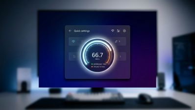 Interfaz de Configuración rápida de Windows 11 mostrando un indicador circular de prueba de velocidad de red.