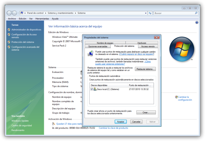 Cómo desactivar la restauración del sistema en Windows Vista
