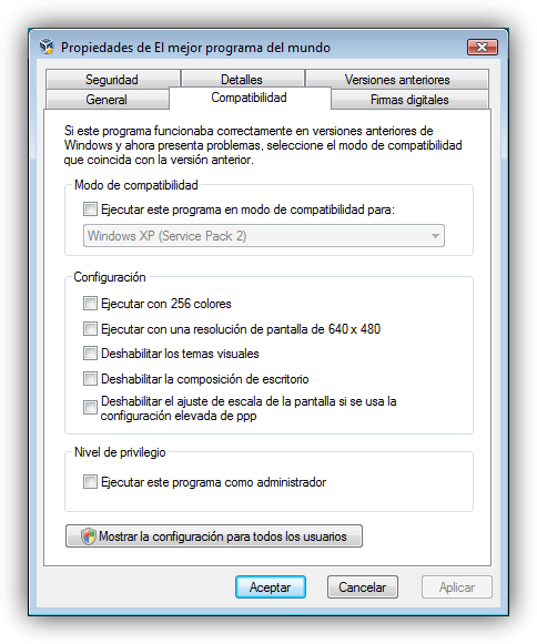 Modo compatibilidad en Windows Vista
