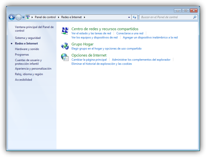 Panel de control - Redes de Windows 7