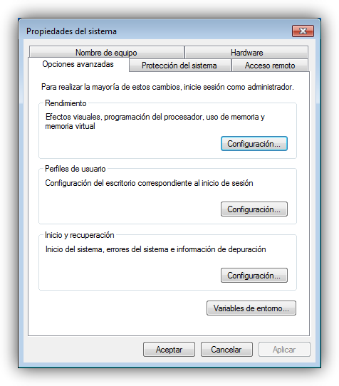 Configuración avanzada de Windows 7