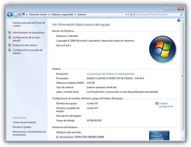 Propiedades del sistema de Windows 7