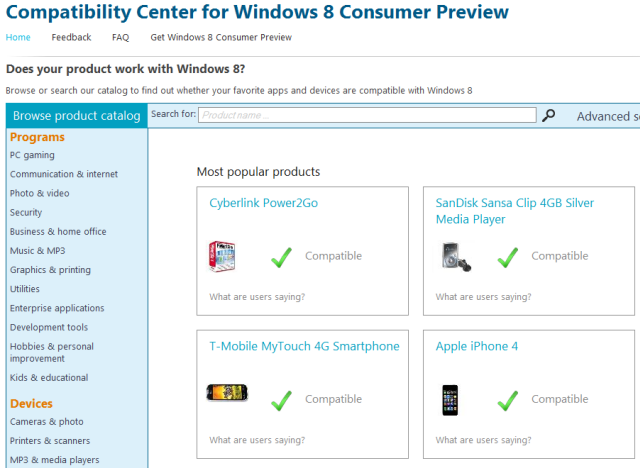 Centro compatibilidad Windows 8