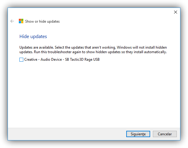 Elegir las actualizaciones de Windows 10 que no queremos instalar