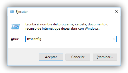 Ejecutar la configuración del sistema Msconfig en Windows 10