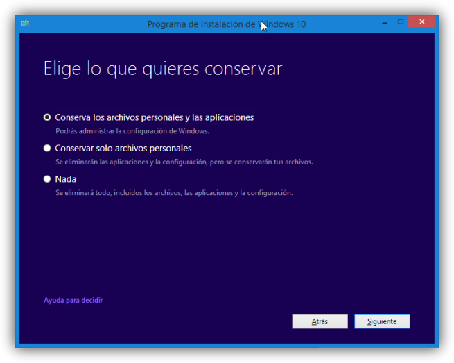 Elementos a conservar al actualizar a Windows 10