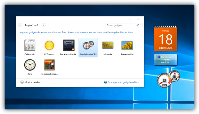Varios Gadgets funcionando en Windows 10