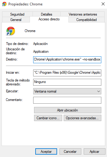Desactivar la Sandbox de Google Chrome