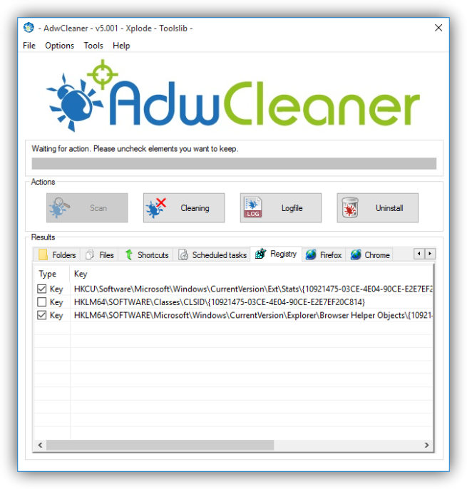 Adware detectado con AdwCleaner