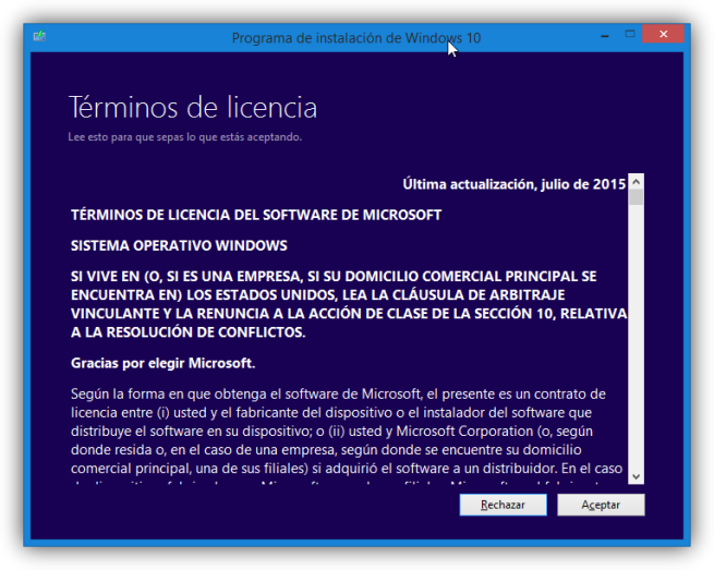 Términos de licencia de Windows 10