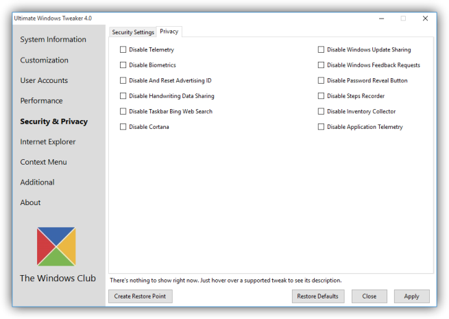 Controla la privacidad de Windows 10 con Ultimate Windows Tweaker