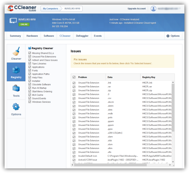 CCleaner Cloud - limpieza registro