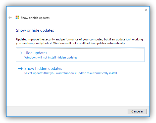 Mostrar u ocultar actualizaciones en Windows 10