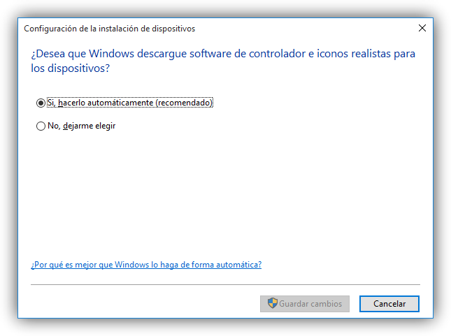 Configurar la descarga de drivers de Windows Update