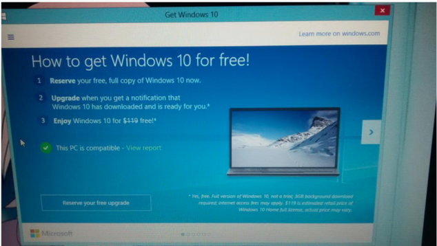 Pantalla completa para actualizar a Windows 10