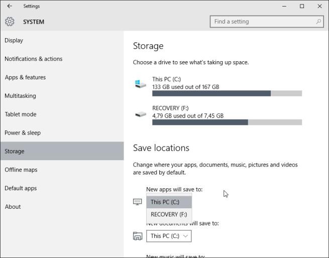 Windows 10 cambiar instalación de apps