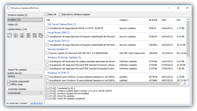 Windows Update MiniTool - actualizaciones instaladas
