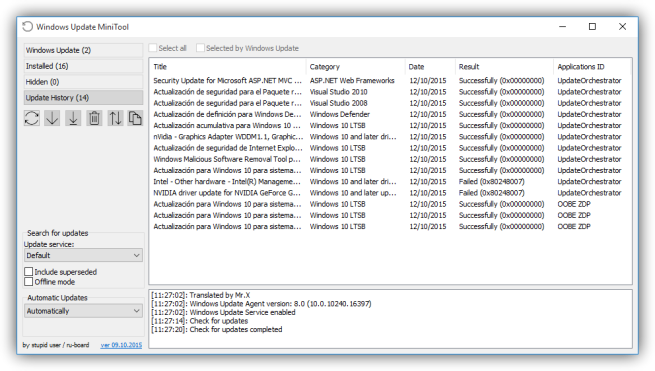 Windows Update MiniTool - historial de actualizaciones