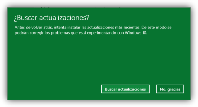 Buscar actualizaciones antes de desinstalar Windows 10