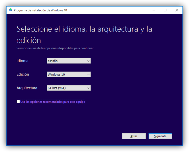 Windows 10 Media Creator - Configurar el sistema operativo