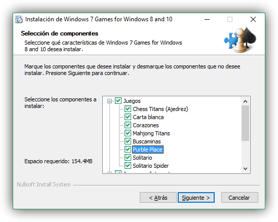 Elegir los juegos clásicos de Windows 7 que vamos a instalar en Windows 10