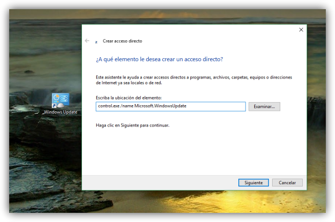 Acceso directo a Windows Update en Windows 10
