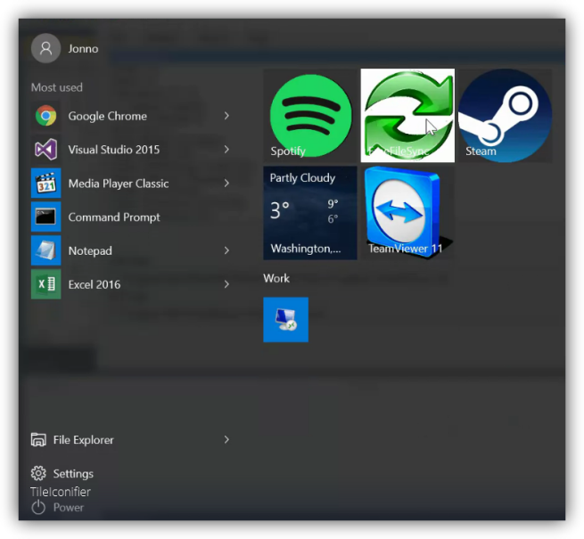 Aplicacion con el icono cambiado en el menú inicio de Windows 10