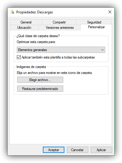 Archivos generales en carpeta de Windows 10