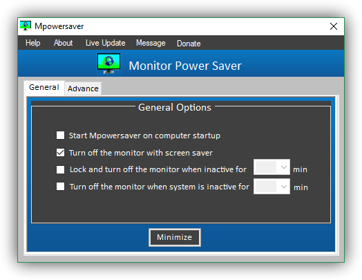 Ahorrar energía con MpowerSaver - Opciones 1