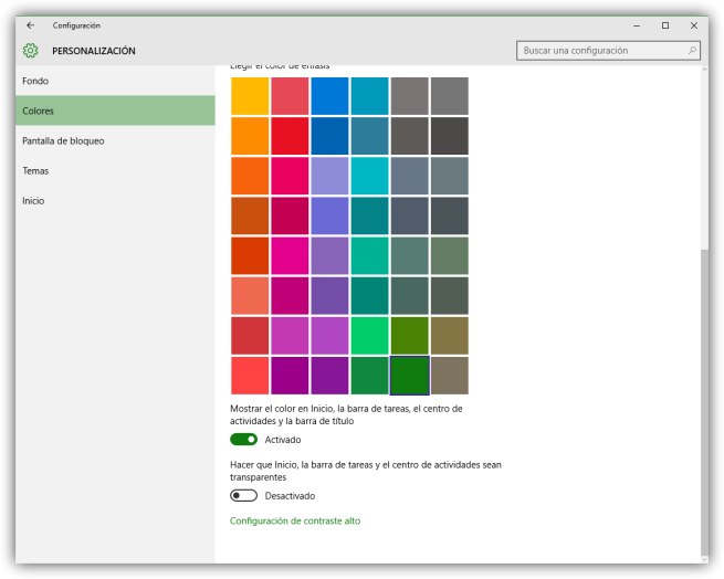 Configurar colores de tema en Windows 10