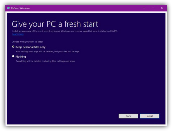 Refresh Windows 10 Tool
