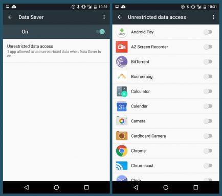 reducir datos en Android Nougat