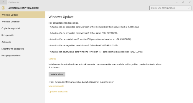 Actualizaciones acumulativas de Windows 10